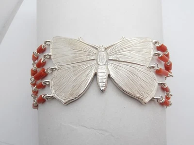 Braccialetto con Farfalla in Argento 925 e CORALLO ROSSO naturale - bracciale - Immagine 1 di 4