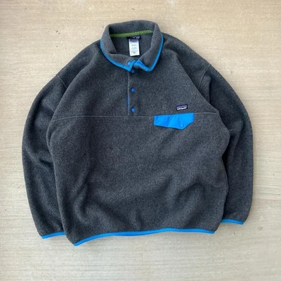 Vintage 00s Patagonia Grey Blue Synchilla Snap T Fleece Pullover Sweater L - Bild 1 von 4