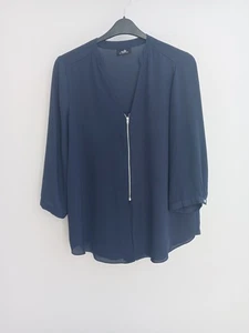 Women's Size 16 Medium Wallis Blouse 3/4 Sleeves Navy Chiffon - Picture 1 of 11