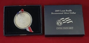 2009 P Louis Braille Bicentennial Silver Commemorative Dollar Proof $1 Coin OGP - Picture 1 of 5