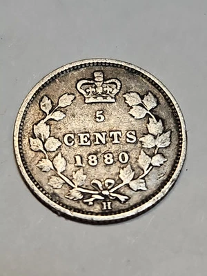 1880 H 🇨🇦 Canada 5c Sterling Silver Fishscale Nickel Victorian Era Nice Coin  - Image 1 of 4