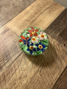 Art Glass Floral Paperweight w/Floating Butterfly - Picture 1 of 5