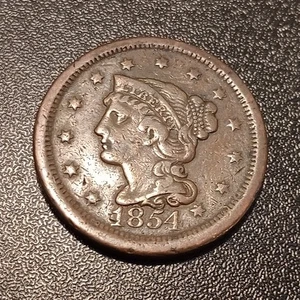 USA 1c~ Braided Hair Cent 1854~* VF - Picture 1 of 6