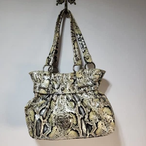 Kathy Von Zeeland Purse With Matching Wallet Faux Snake Black Grey Yellow Spots - Picture 1 of 23