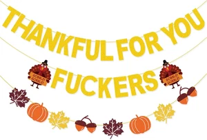 Thankful for You Banner Gold Glitter Thanksgiving Banner for Friendsgiving Party - Picture 1 of 12