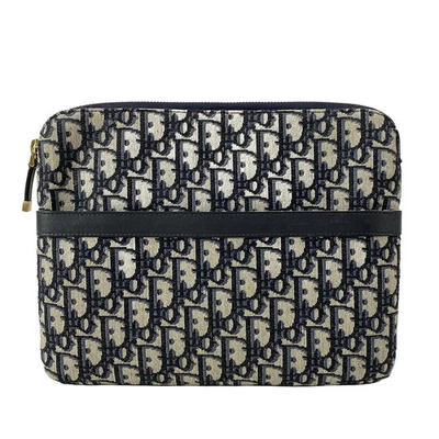 Auténtico Bolso sin asas DIOR/ChristianDior Logograma Crema Negro Azul Cuero Jacquard Foto 1 de 4