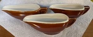Set Of 3 Vintage Ind. Hall China Gravy Boat Syrup Creamer Brown Restaurant Ware - Picture 1 of 3