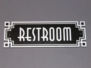 Restroom Door Sign Wood Art Deco Style Silver & Black Bathroom Signs - Picture 1 of 3