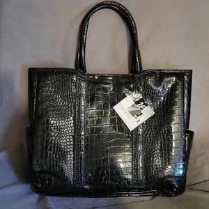 Fauna Collection Alligator 16" Laptop Computer Tote Shoulder Bag Black New W Tag - Picture 1 of 18