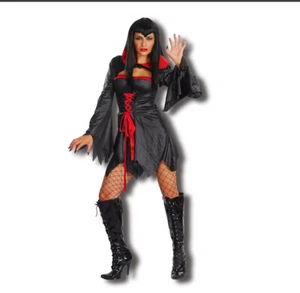 Ladies Coven Queen Halloween Fancy Dress Horror Vampire Costume Black Dress NEW - Picture 1 of 1