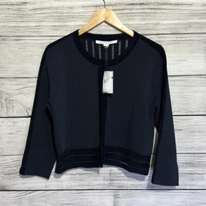 NWT Diane Von Furstenberg DVF Black Wool Rayon Crop Evening Cardigan / Jacket L - Picture 1 of 6