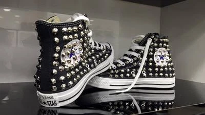 Converse All star Nere personalizzate con borchie Argento Clean Full  no Teschi - Immagine 1 di 3