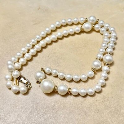 Marvella Faux Pearl Beaded Necklace, White Acrylic Vintage Imitation Jewelry - Image 1 of 4