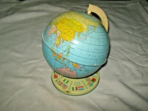 Vintage English Chad Valley Tinplate Rotating Children's Educational World Globe - Picture 1 of 9