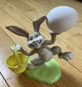 1979 WILTON Large Easter Bunny Cake Topper Holds Egg & Basket in Hands Vtg - Picture 1 of 16