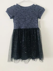 Cat & Jack Girls Short Sleeve Tulle Dress Nightfall Blue Size XS 4/5 NWT - Picture 1 of 3
