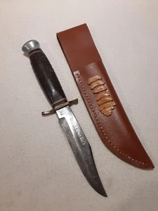 VINTAGE EDGE BRAND 436 ORIGINAL BOWIE KNIFE GERMANY W SHEATH & RATTLESNAKE - Picture 1 of 11