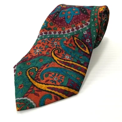 Vtg Wembley Starshine Prints Luxury Tie Colorful Floral Paisley Pattern Necktie - Image 1 of 4