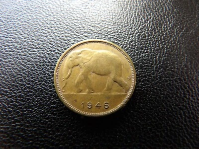 Belgian  Belgium Congo 1946 1 Frank coin African Elephant (23) - Image 1 of 4