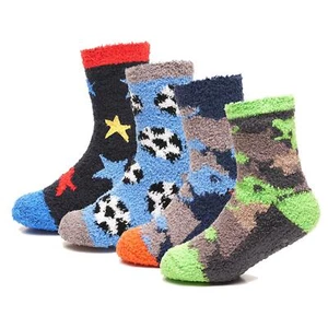 Kids Boys Soft Fluffy Slipper Socks Warm Winter Non Skid Gripper Cosy Socks - Picture 1 of 10
