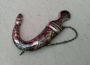 LOVELY VINTAGE NIELLO SILVER DAGGER BROOCH IN SCABARD