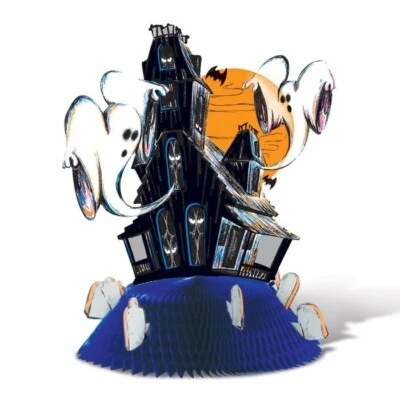 Beistle Vintage Halloween 14.25in Haunted House Tissue Centerpiece w/Tombstones - Image 1 of 2