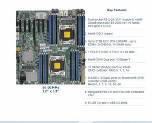 Supermicro X10DRH-CT server motherboard C612 chipset 10 Gigabit split - Afbeelding 1 van 1