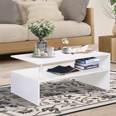 Coffee Table Wood 2 Tier Side End Centre Rectangular Storage Unit - Image 1 of 4