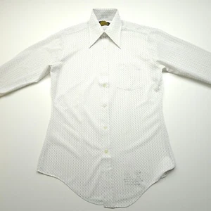 VTG Sears Mens Shirt Medium White Gray Barbwire Circle Dots Perma Prest Trim 70s - Picture 1 of 19