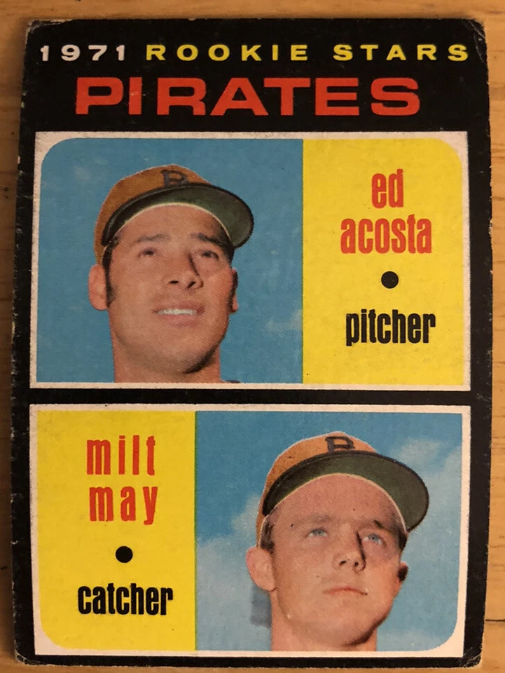 1971 Topps Pirates Rookie Stars Ed Acosta & Milt May Baseball Card 343 Low-Grade - Image 1 of 2