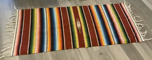 Vintage Mexican Serape Blanket, Woven Stripes, Southwest, Vivid, Cotton, Multi - Picture 1 of 12