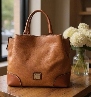 Dooney Bourke Caramel Brown Large Pebbled Leather Brenna Satchel Bag Purse - Image 1 of 4