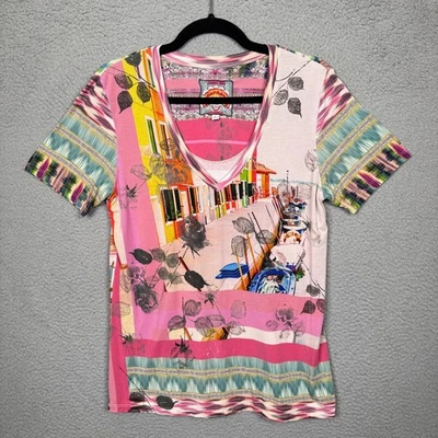 Johnny Was Top Womens S Pink Angelica Stripe Favorite Short Sleeve Tee Bamboo - Image 1 of 4