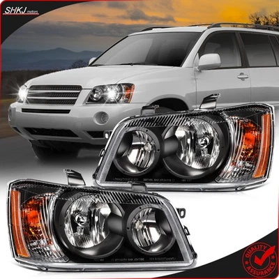 Par de conjunto de farol para 2001-2007 Toyota Highlander dianteiro carcaça preta - Imagem 1 de 4