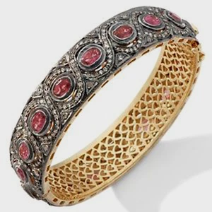 Natural Diamond Rosecut Diamond 925 Sterling Silver Victorian Bangle - Picture 1 of 1