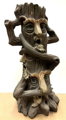 Smoking Tree See Speak Hear No Evil Faces Cone Incense Burner or Tealight Candle - Image 1 of 4