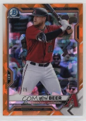 2021 Bowman Sapphire Edition Chrome Prospects Orange Refractor /75 Seth Beer - Image 1 of 2