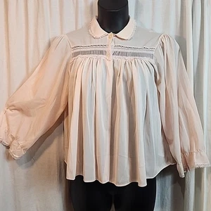 Vintage Blue Sugar Bluse Puffärmel Spitzenbesatz transparent pastellrosa - Bild 1 von 10