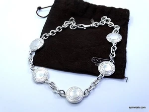 Collar de cadena de eslabones ovalados DISC círculo redondo plata esterlina COACH 1941 de diseñador - Imagen 1 de 10
