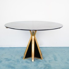 TAVOLO TONDO VETRO FUME' METALLO TABLE DESIGN ANNI '70 VINTAGE MODERNARIATO