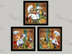 Set of Three CHEF Themed Wooden Wall Plaques - Size 5" x 5" - Ready to Hang! - Picture 1 of 5