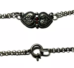 Antik 835 Silber Kette Collier mit kleinem Granat Trachtenschmuck Erbskette L 38 - Bild 1 von 7