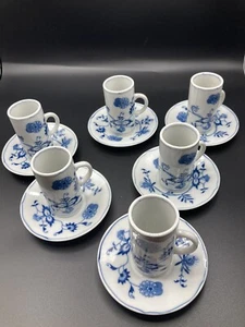 Tazas de espresso y (6) platillos de cebolla azul danubio azul único irlandés nunca usados - Imagen 1 de 6