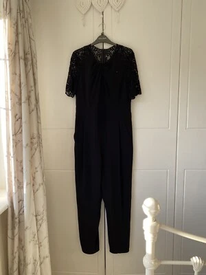 Laura Ashley, Size 12, Black Crepe And Lace Jumpsuit  — 第 1/4 张图片