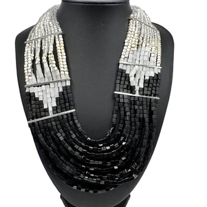 Chico's Necklace NWT Jewlery Statement 21.5" Adjustable Beaded Silver Tone Black - Picture 1 of 8