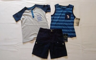 LUCKY BRAND 3 piezas Conjunto Niños Talla 6 Henley Camisa/Tanque/Cargo Corto Azul Nuevo con Etiquetas $62 Foto 1 de 4