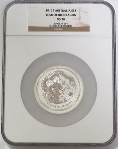 2012 P SILVER AUSTRALIA 5oz LUNAR YEAR OF DRAGON $8 NGC MINT STATE 70 - Picture 1 of 2