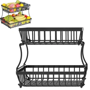 2 Tier Fruit Storage Basket Countertop Kitchen Bread Vegetable Fruit Bowl Rack - Picture 1 of 10