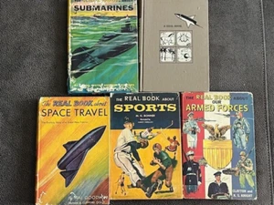 Vintage Das wahre Buch über... 5 Stück Buffalo Bill & Raumfahrt 1952-Sport 1958+ - Bild 1 von 11
