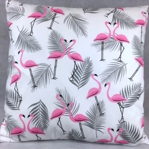 666. Handmade FLAMINGOS GREY LEAVES 100% Cotton Cushion Cover Various sizes - Picture 1 of 1